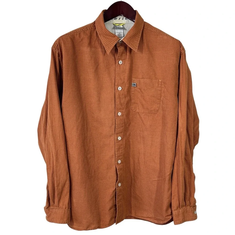 THE‎ NORTH FACE A5 Series Shirt Mens L Orange Long-Sleeve Button Up Hiking Camp